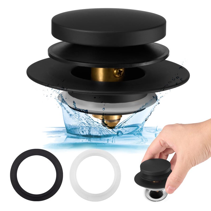 Uxoz Bathtub Drain Stopper  Uxoz Universal Tub Stopper for Replacing Tip Toe/Trip Lever/Lift&Turn Tub Drain  Bath Tub Drain Stoppers Desiged for 1.5"" to1.72 Drain Hole with 3 O-Rings  Matt Black - Image 1